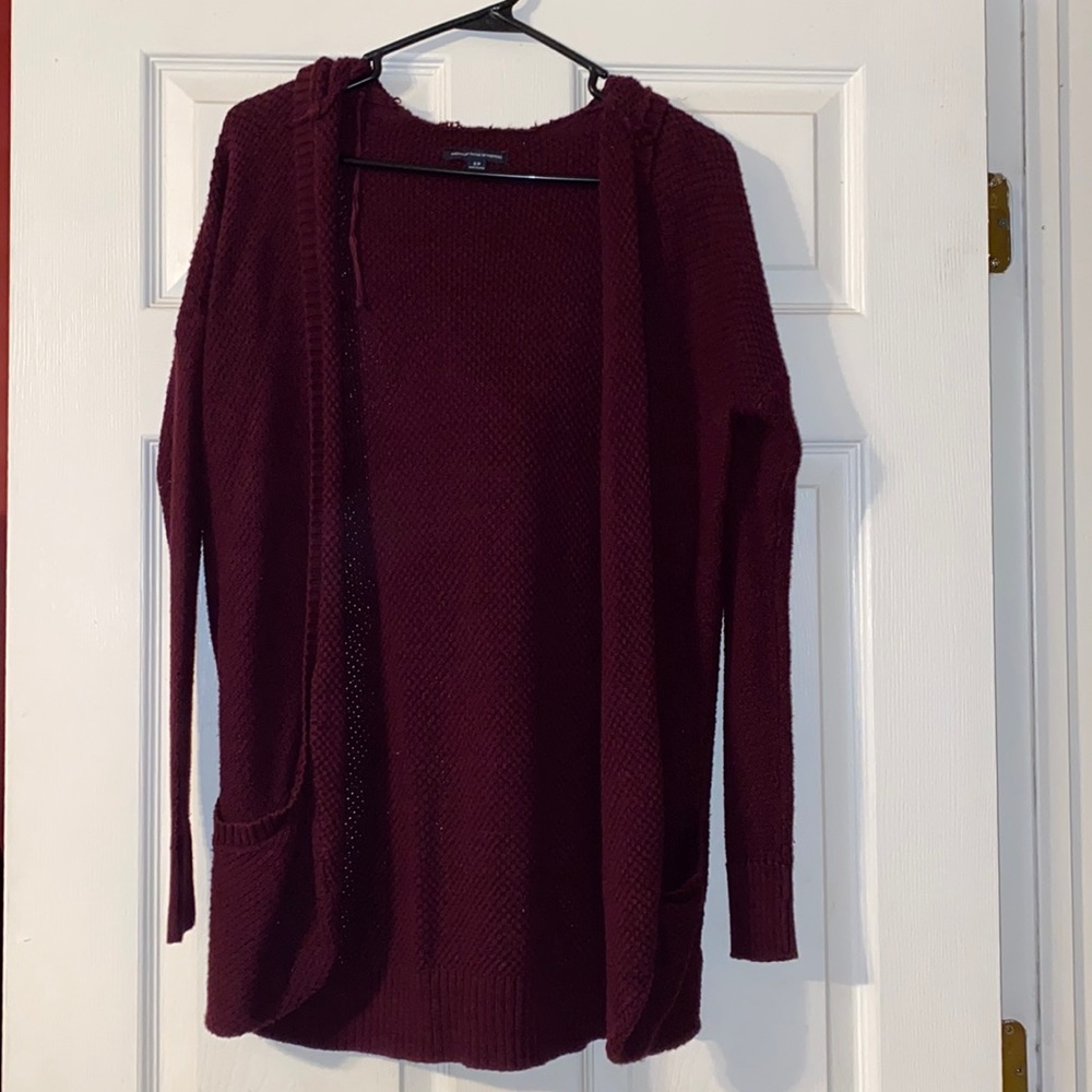 Burgundy American Eagle Hooded Cardigan
